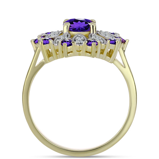 Goldplattierter Silberring mit marokkanischem Amethyst und weißem Topas