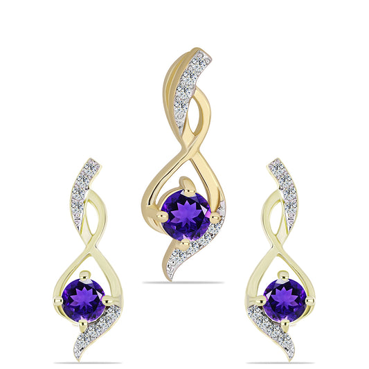 schmuckgarnitur aus Goldplattierte Silber mit marokkanischem Amethyst und weißem Topas