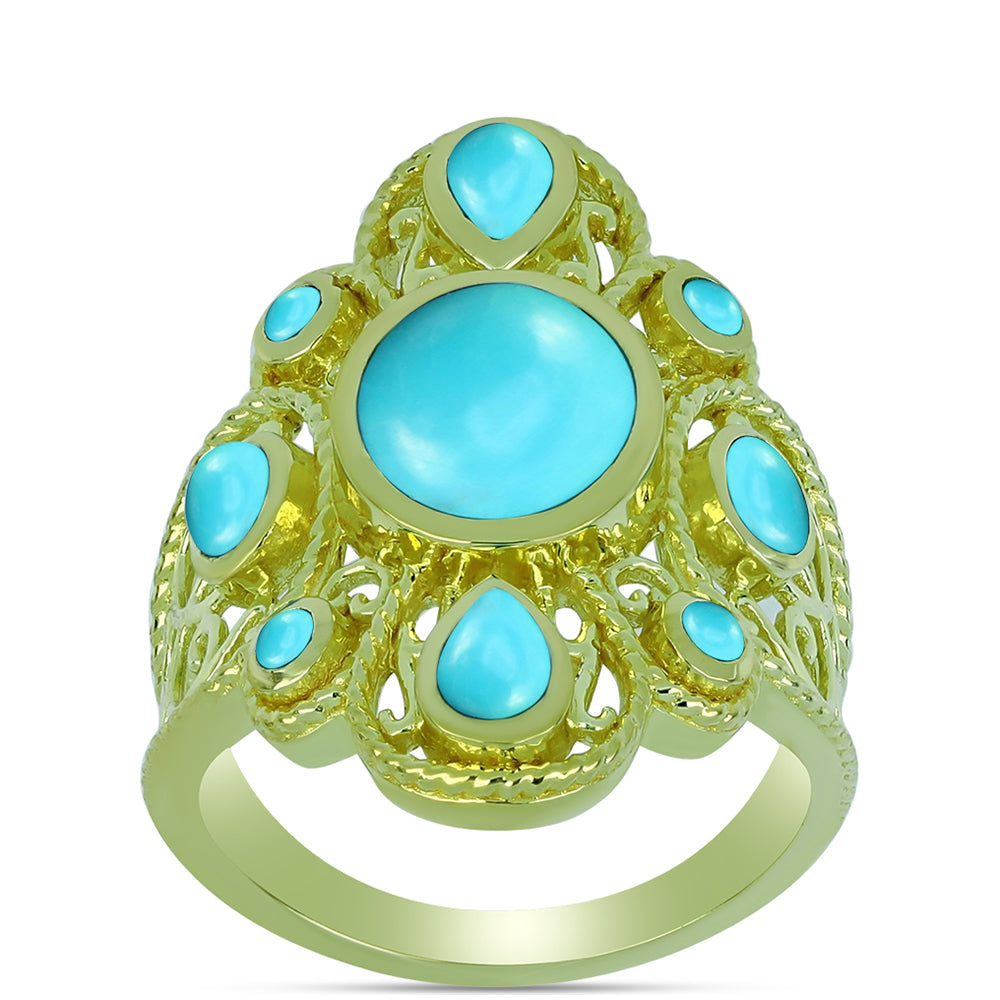 Goldplattierter Silberring mit Dornröschen Türkis