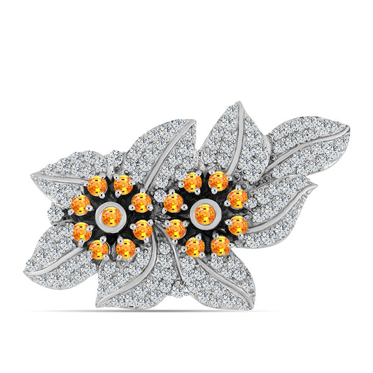 Silberbrosche mit Padparadscha Saphir und weißem Topas