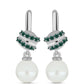 Silberohrringe mit grünlich-meerblauem Moissanit und weißer Süßwasserperle