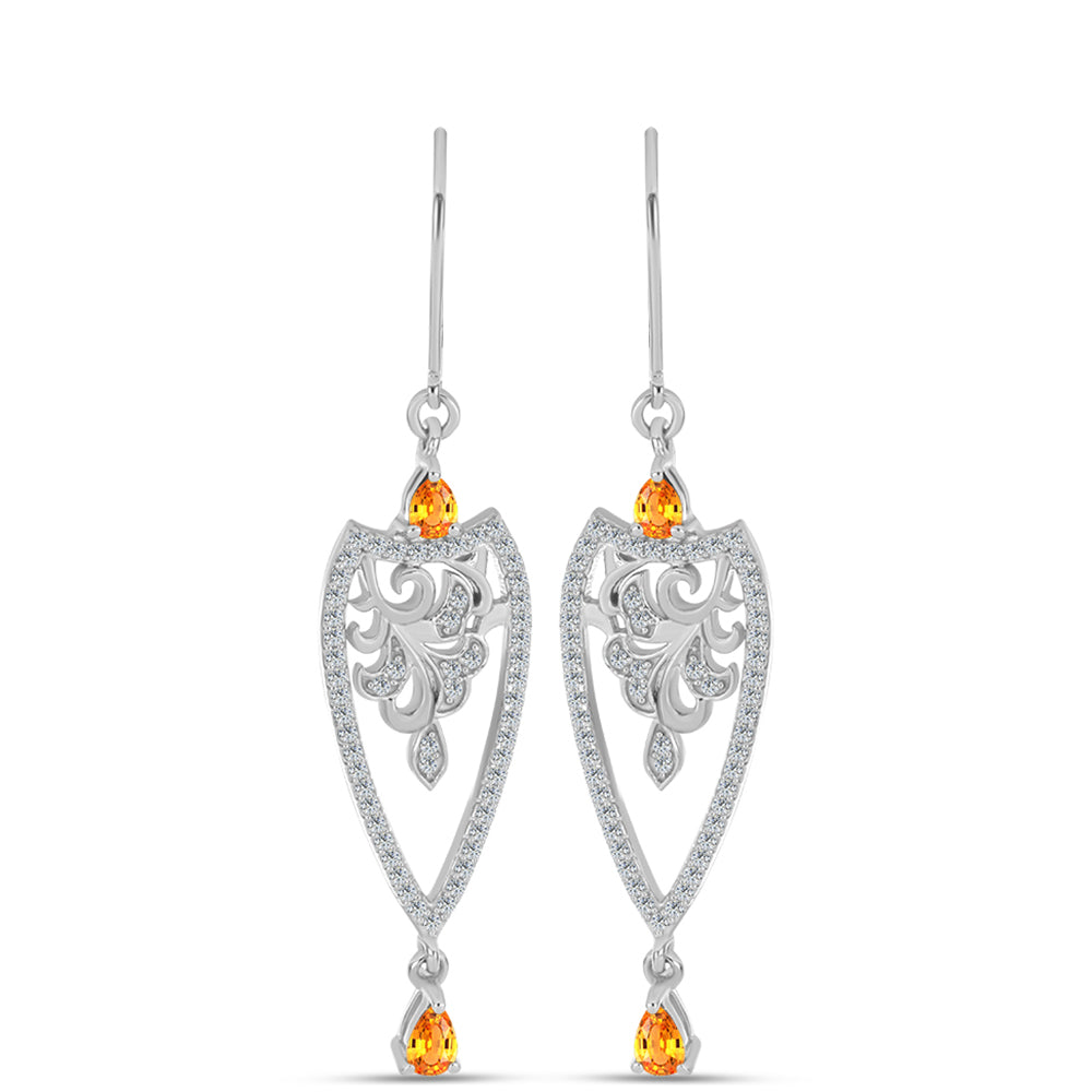 Silberohrringe mit Padparadscha Saphir und weißem Topas