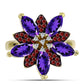 Goldplattierter Silberring mit marokkanischem Amethyst und Barton Granat