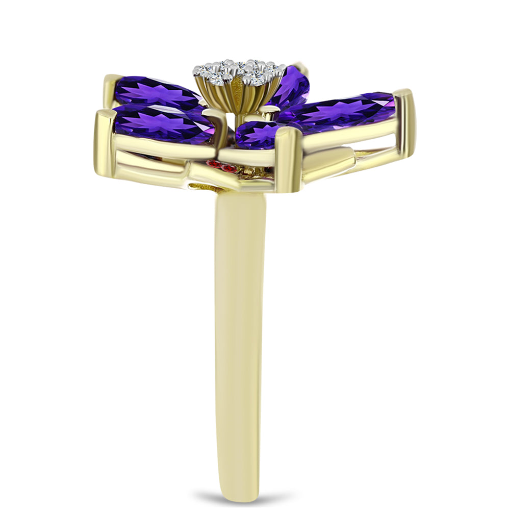 Goldplattierter Silberring mit marokkanischem Amethyst und Barton Granat 4 
