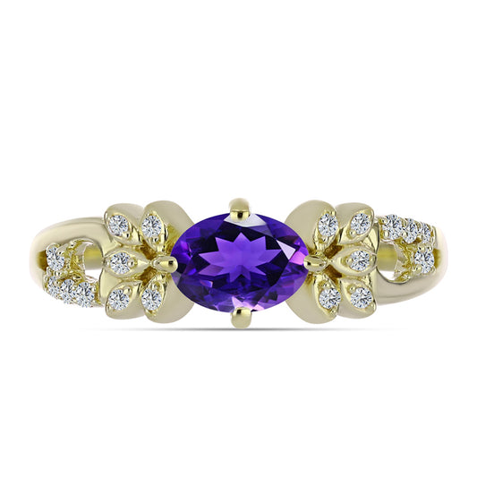 Goldplattierter Silberring mit marokkanischem Amethyst und weißem Topas