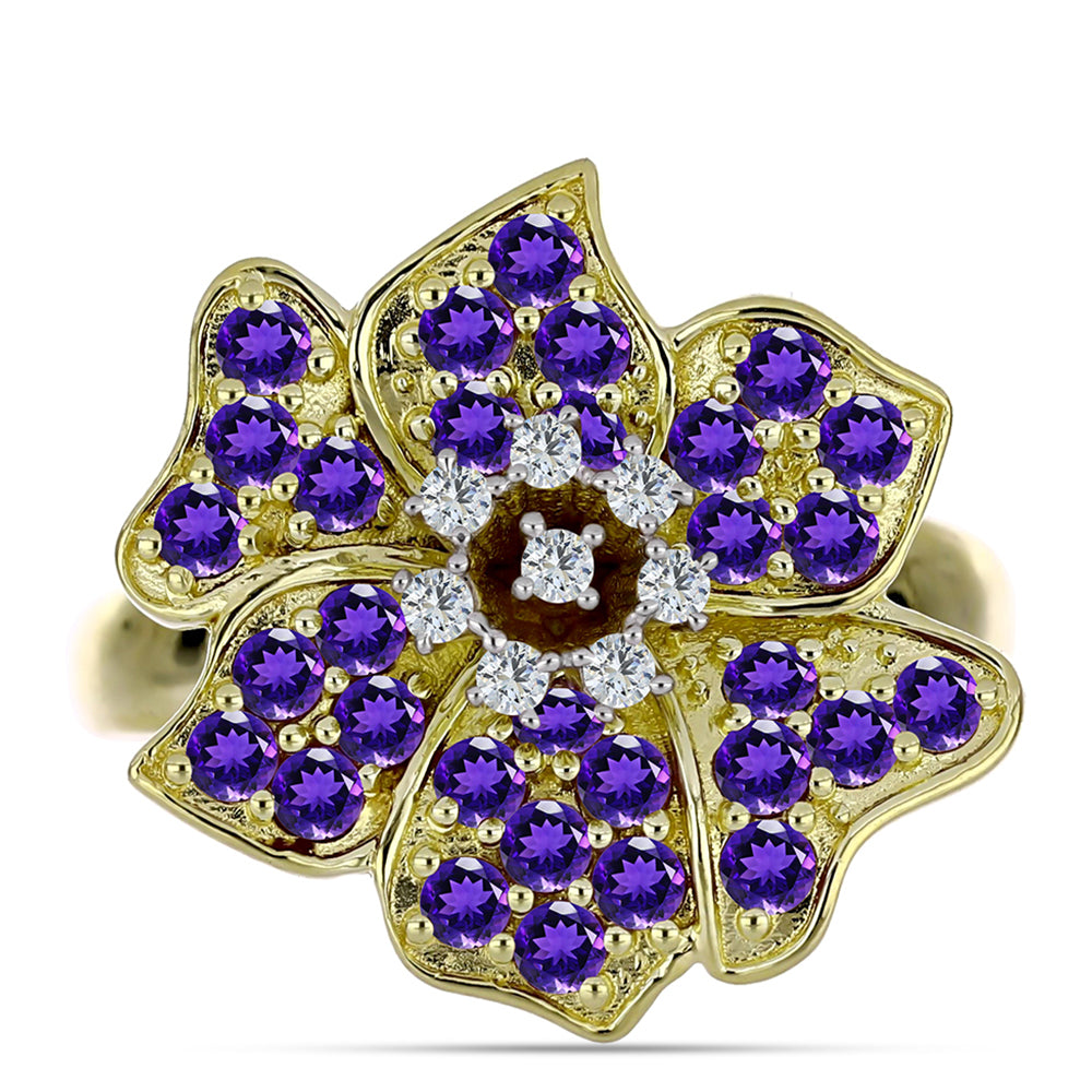 Goldplattierter Silberring mit marokkanischem Amethyst und weißem Topas