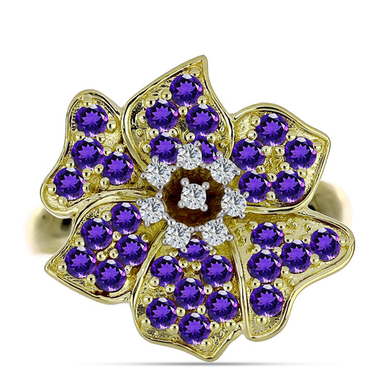 Goldplattierter Silberring mit marokkanischem Amethyst und weißem Topas