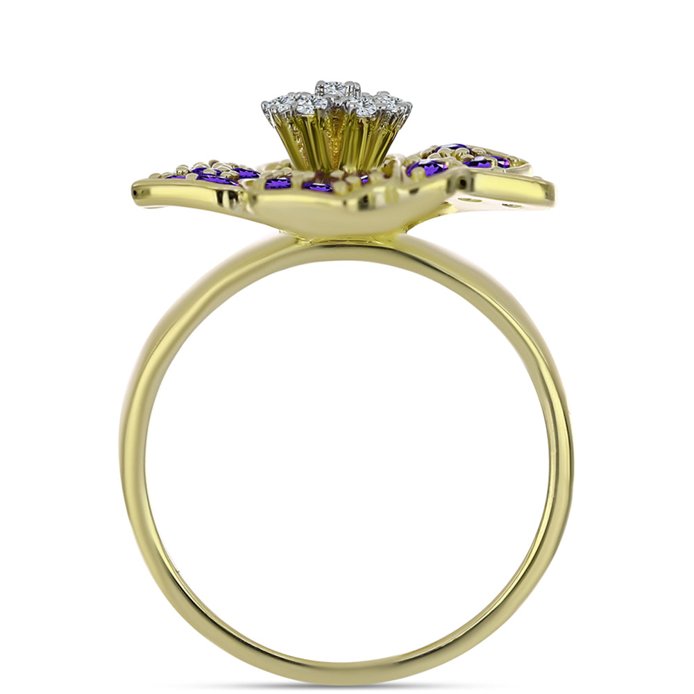 Goldplattierter Silberring mit marokkanischem Amethyst und weißem Topas 2 