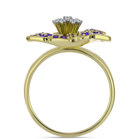 Goldplattierter Silberring mit marokkanischem Amethyst und weißem Topas