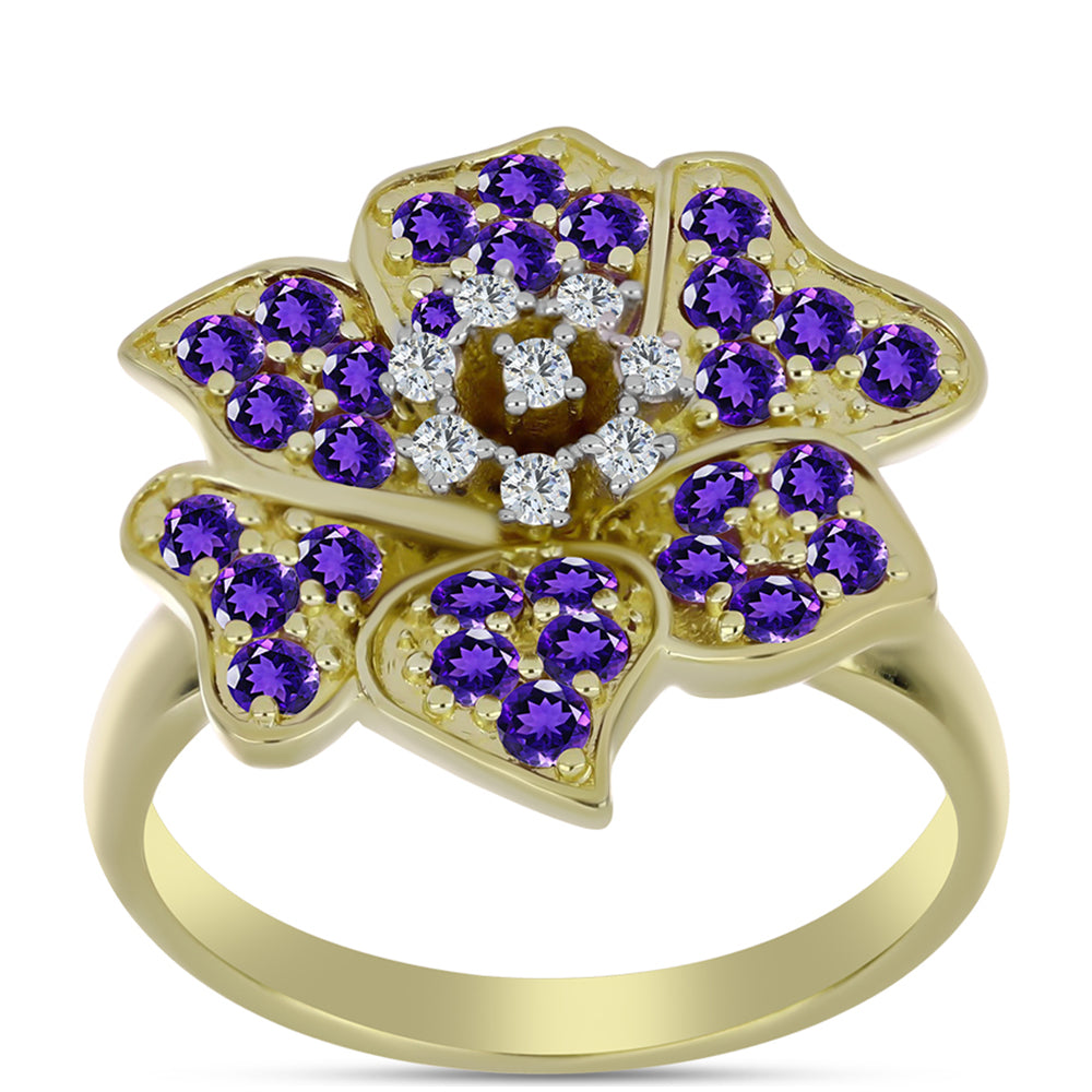Goldplattierter Silberring mit marokkanischem Amethyst und weißem Topas