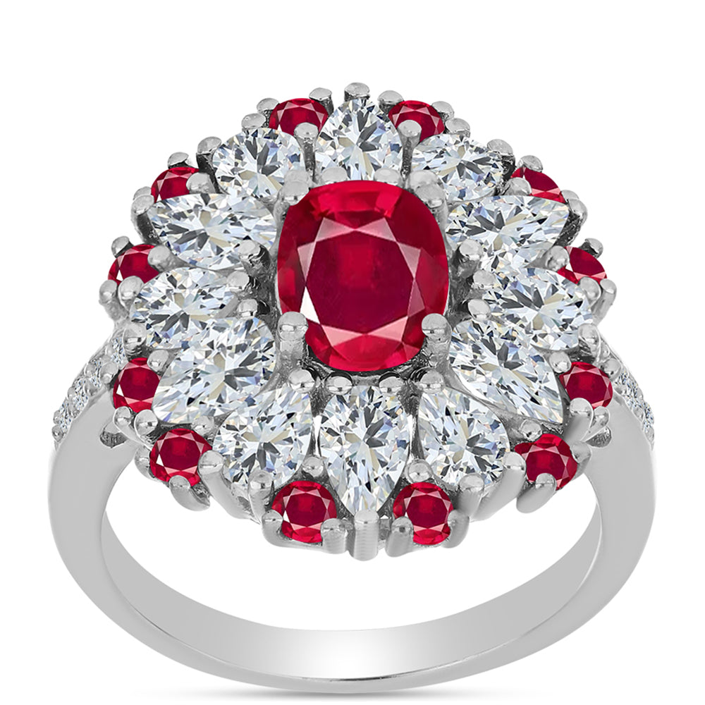 Silberring mit Rubin aus Madagaskar und weißem Topas