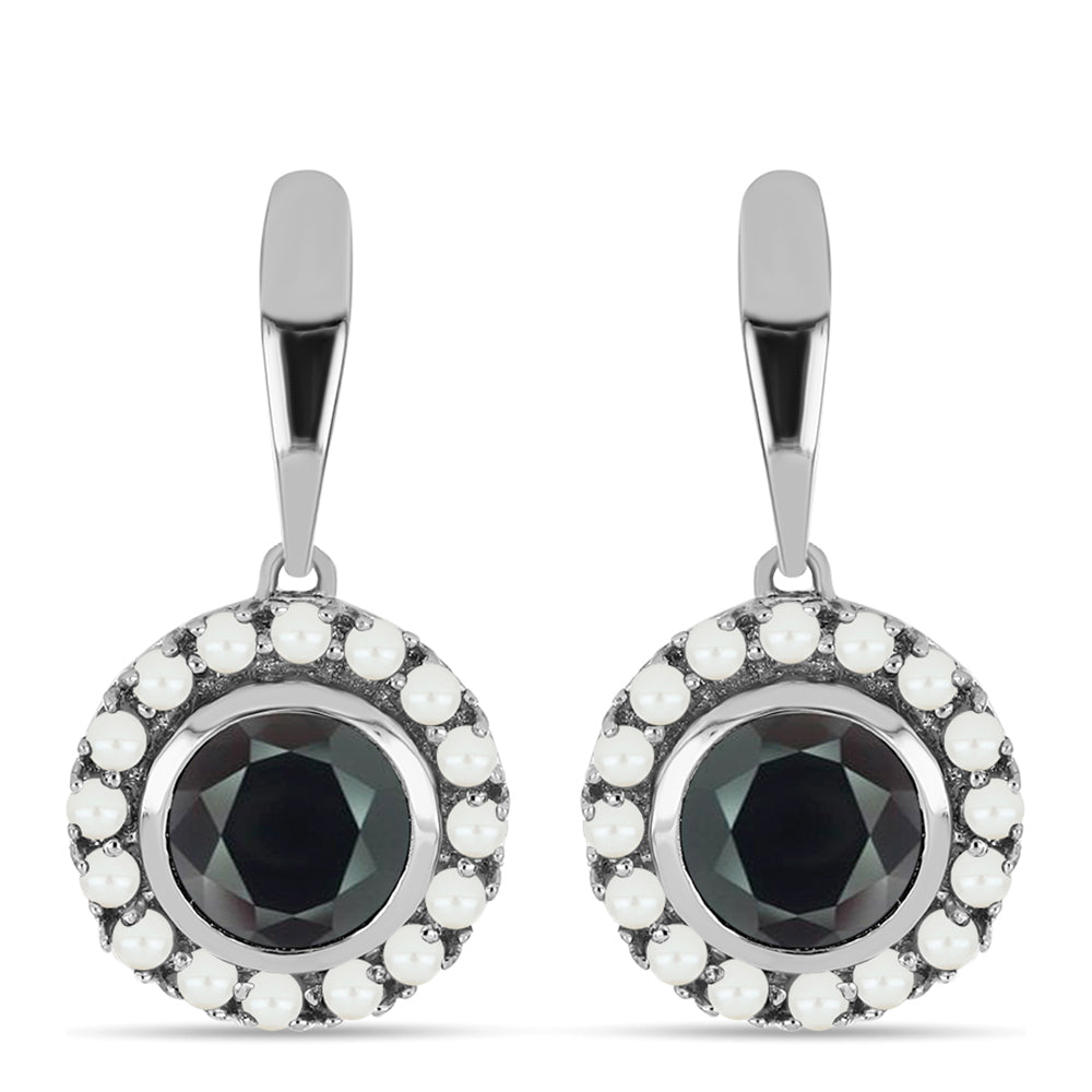 Silberohrringe mit Obsidian und weißer Süßwasserperle