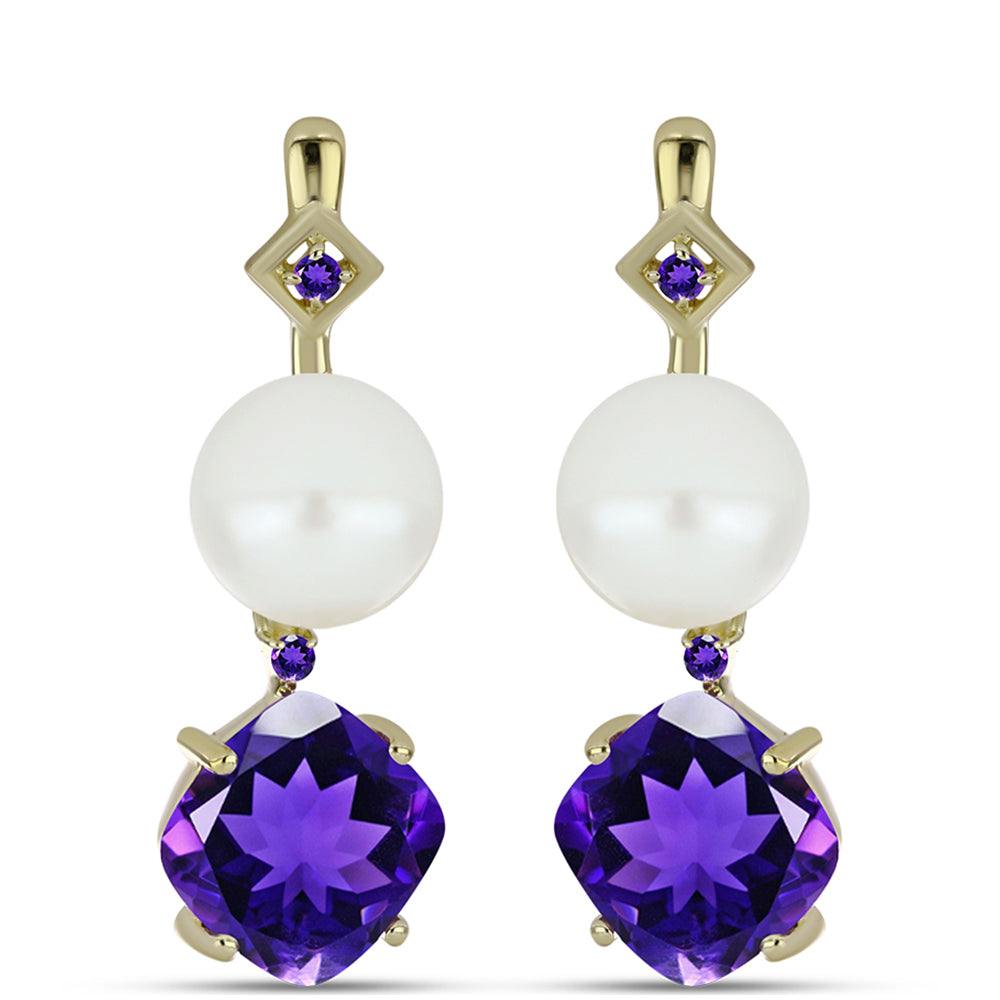 Goldplattierte Silberohrringe mit marokkanischem Amethyst und weißer Süßwasserperle 1 