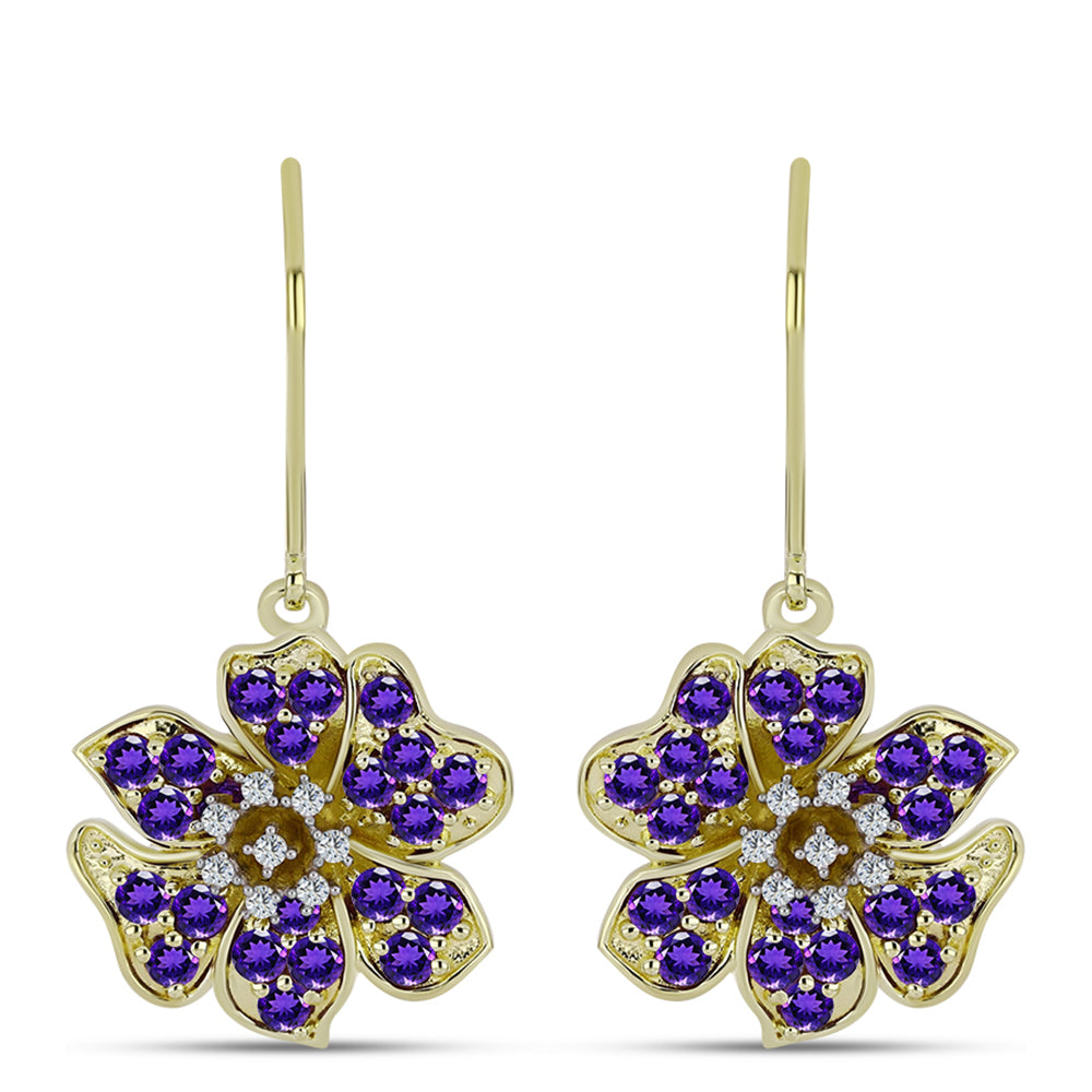 Goldplattierte Silberohrringe mit marokkanischem Amethyst und weißem Topas