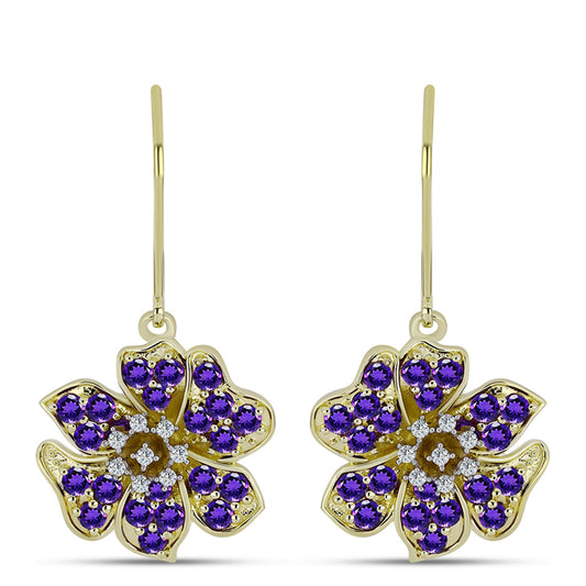 Goldplattierte Silberohrringe mit marokkanischem Amethyst und weißem Topas