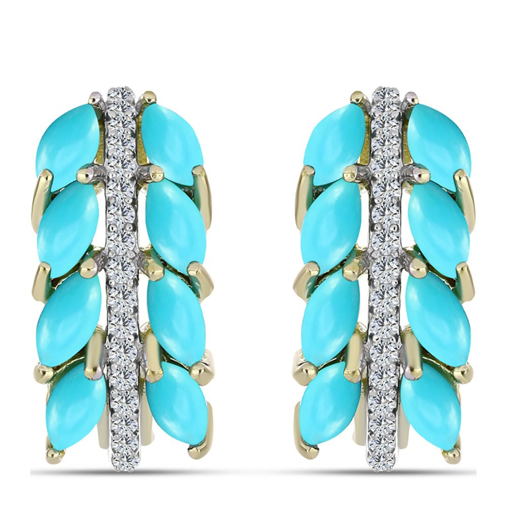 Goldplattierte Silberohrringe mit Dornröschen Türkis und weißem Topas