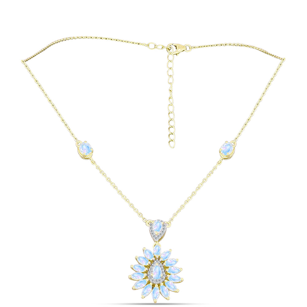 Goldplattierte Silberhalskette mit Regenbogenmondstein 1 