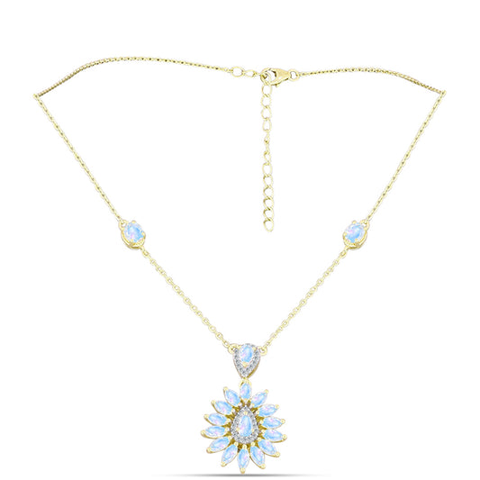 Goldplattierte Silberhalskette mit Regenbogenmondstein