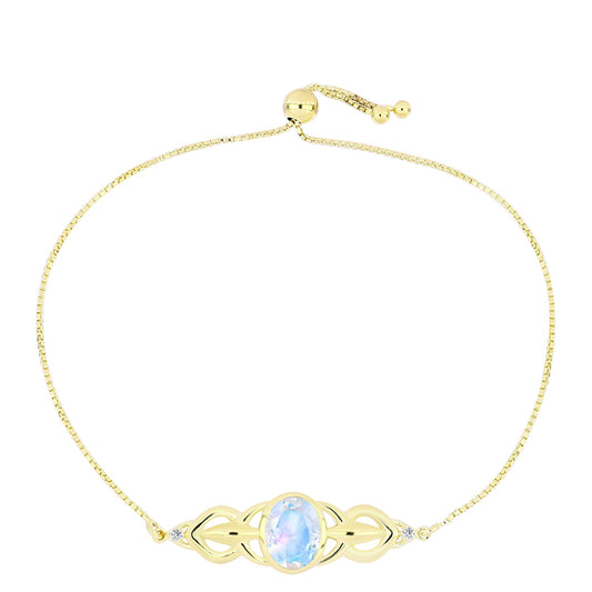 Goldplattiertes Silberarmband mit Regenbogenmondstein und weißem Topas