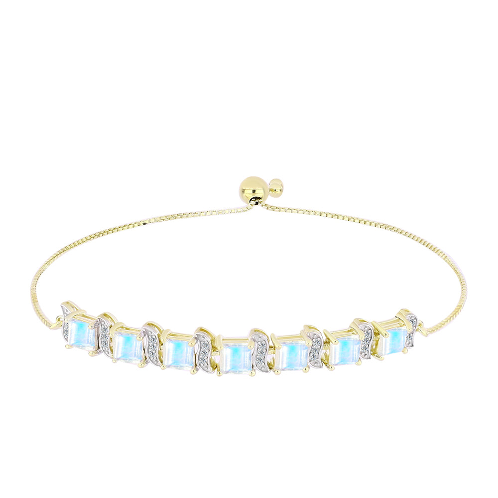 Goldplattiertes Silberarmband mit Regenbogenmondstein und weißem Topas