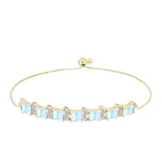 Goldplattiertes Silberarmband mit Regenbogenmondstein und weißem Topas