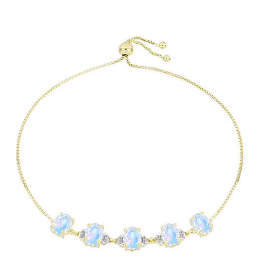 Goldplattiertes Silberarmband mit Regenbogenmondstein und weißem Topas