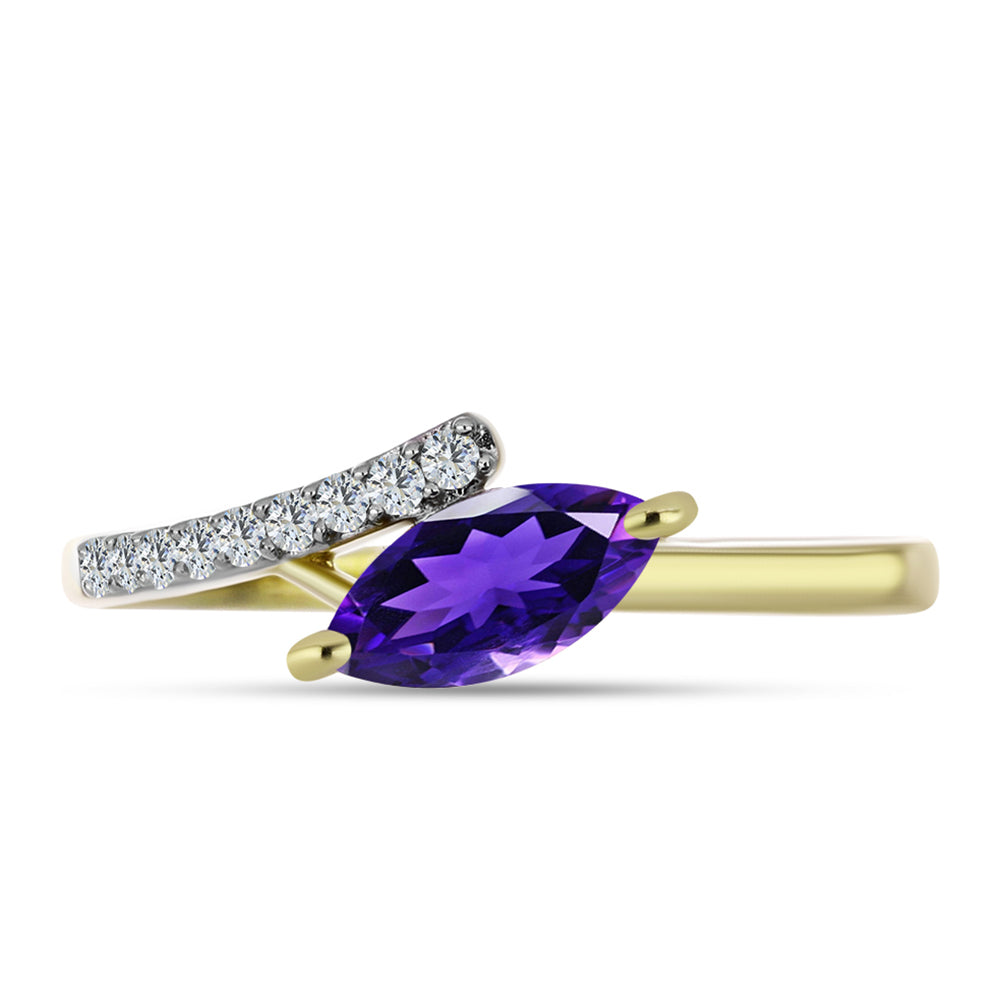Goldplattierter Silberring mit marokkanischem Amethyst und weißem Topas
