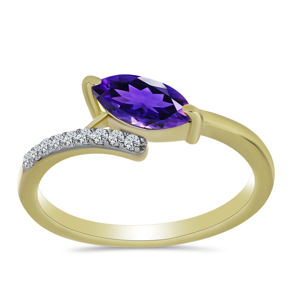 Goldplattierter Silberring mit marokkanischem Amethyst und weißem Topas