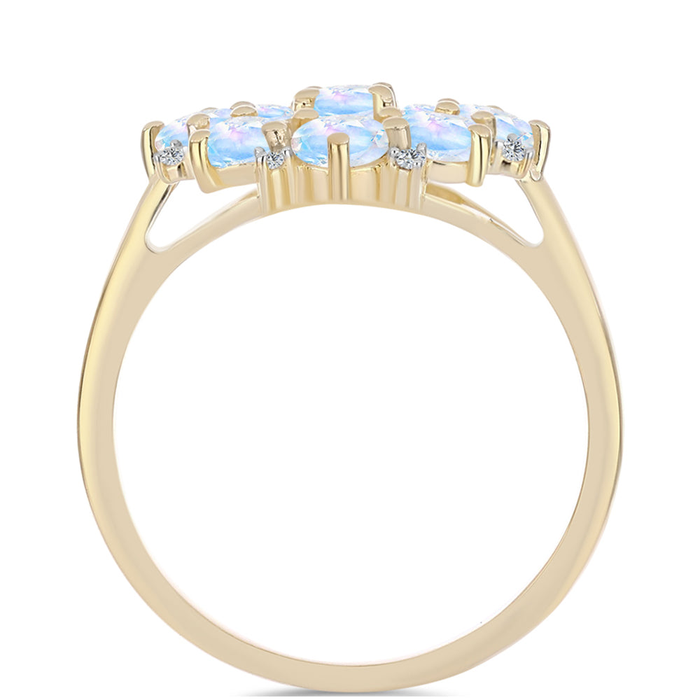 Goldplattierter Silberring mit Regenbogenmondstein und weißem Topas 2 