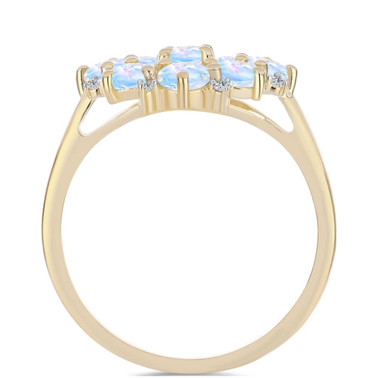 Goldplattierter Silberring mit Regenbogenmondstein und weißem Topas