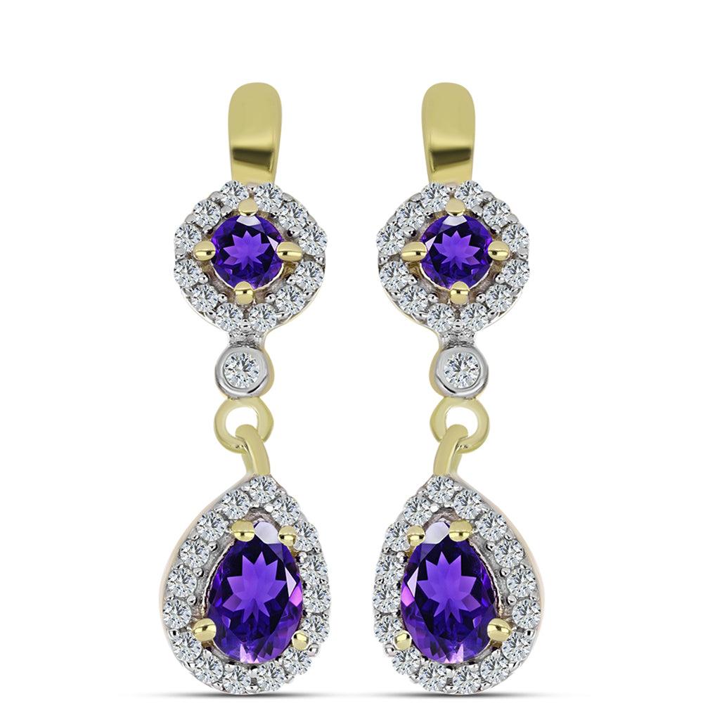 Goldplattierte Silberohrringe mit marokkanischem Amethyst und weißem Topas