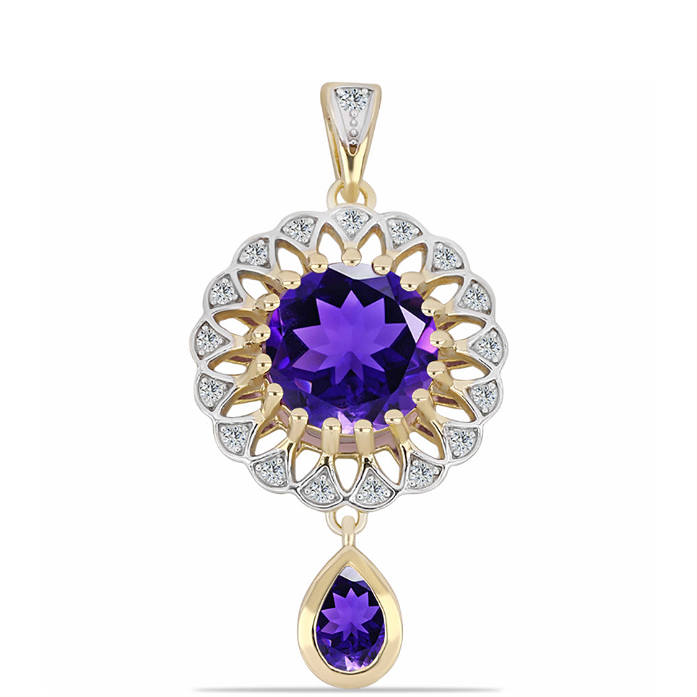 Goldplattierter Silberanhänger mit marokkanischem Amethyst und weißem Topas