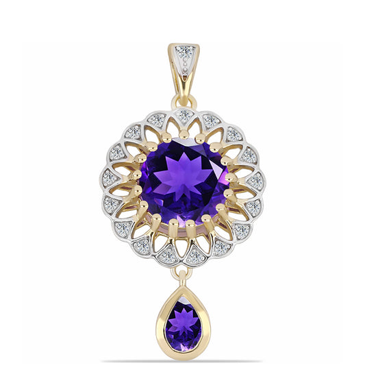 Goldplattierter Silberanhänger mit marokkanischem Amethyst und weißem Topas