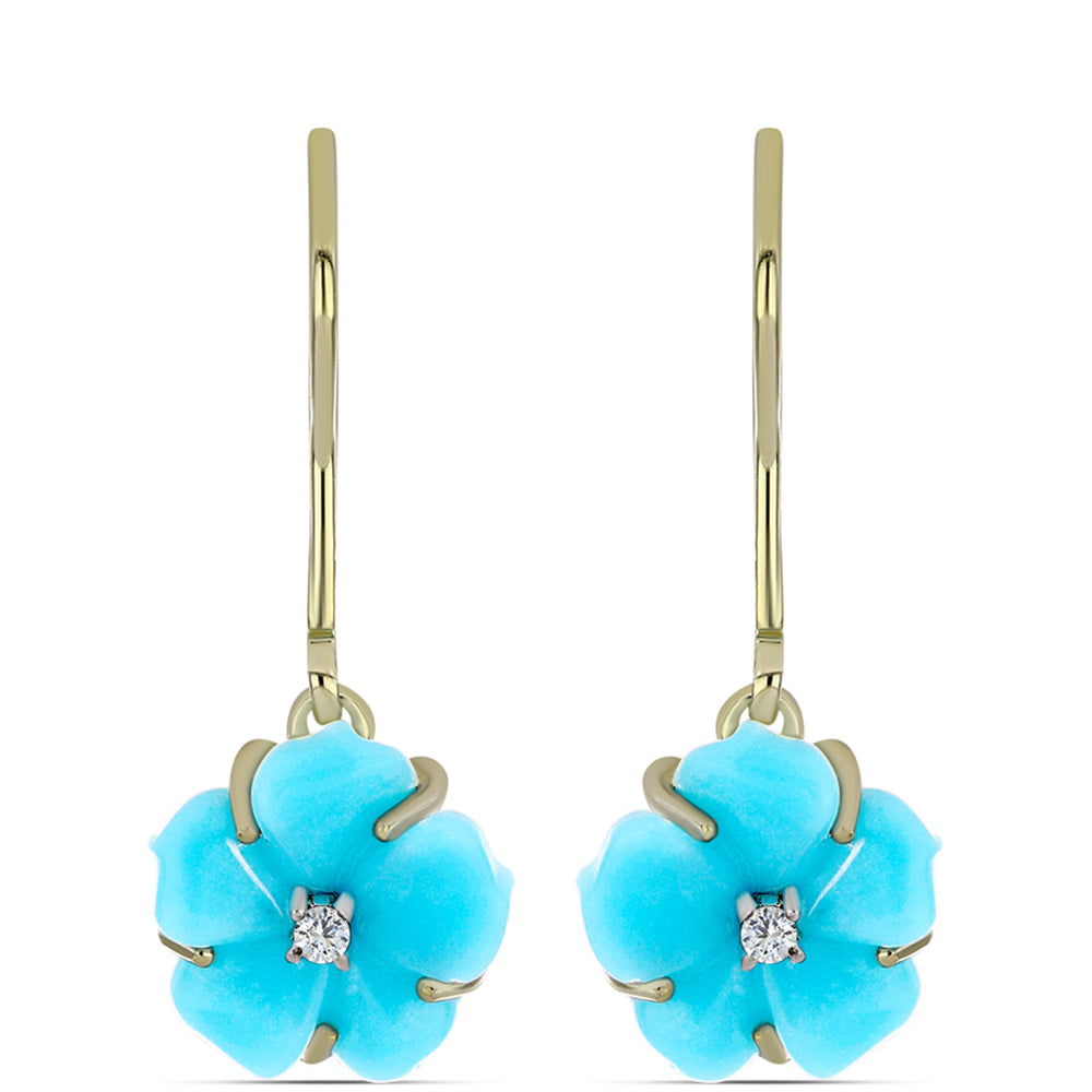 Goldplattierte Silberohrringe mit Dornröschen Türkis und weißem Topas 1 
