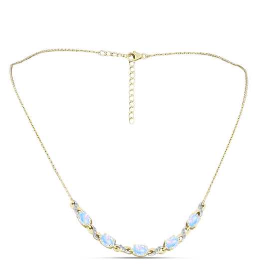 Goldplattierte Silberhalskette mit Regenbogenmondstein und weißem Topas