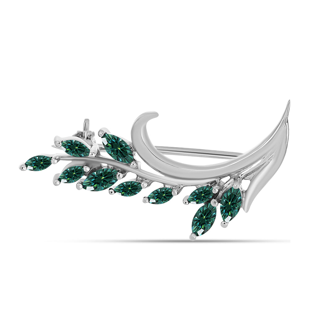 Silberbrosche mit grünlich-meerblauem Moissanit