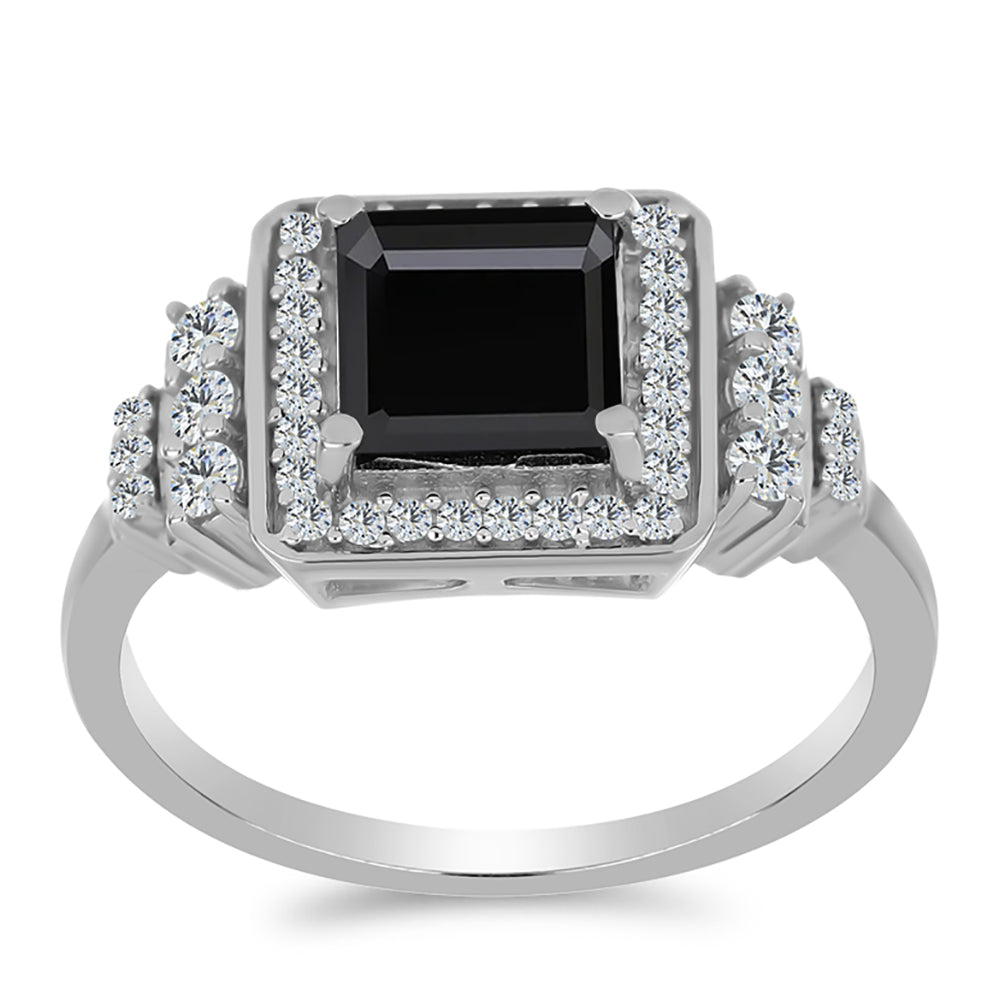 Silberring mit Obsidian und weißem Topas 3 