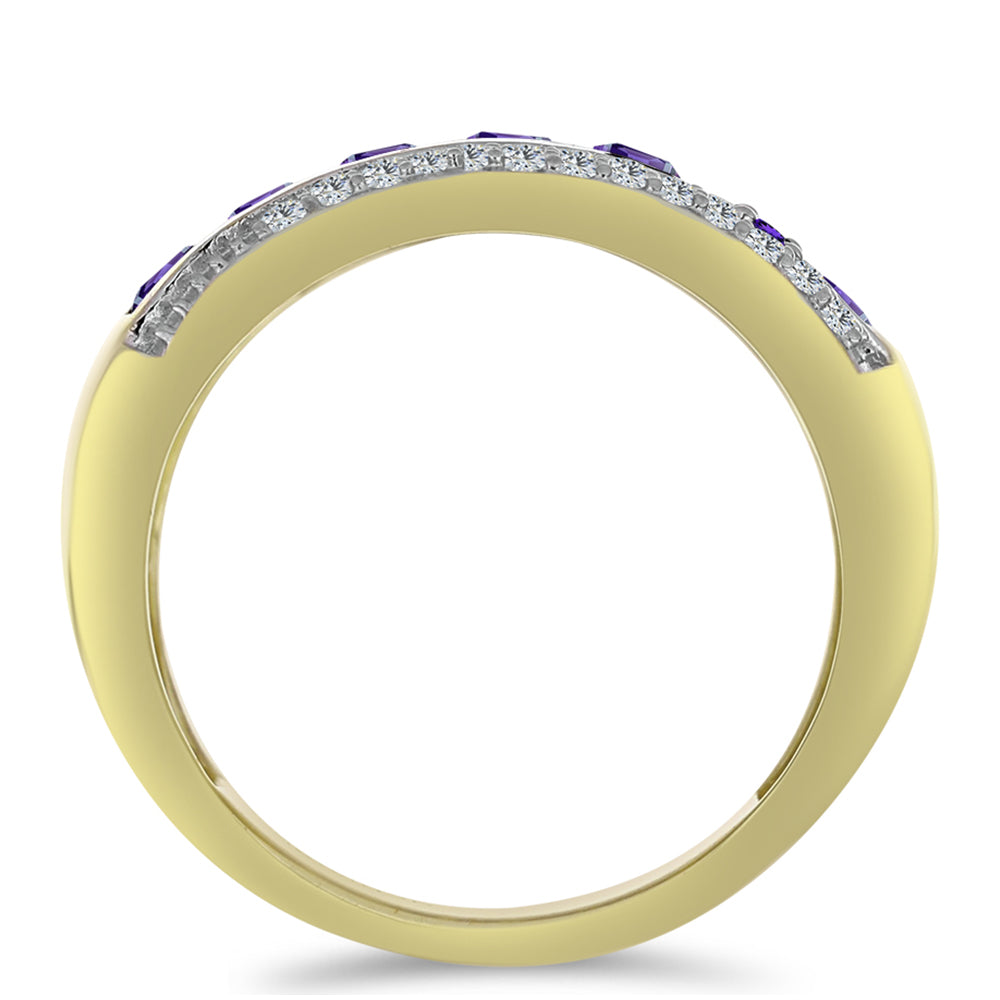 Goldplattierter Silberring mit marokkanischem Amethyst und weißem Topas