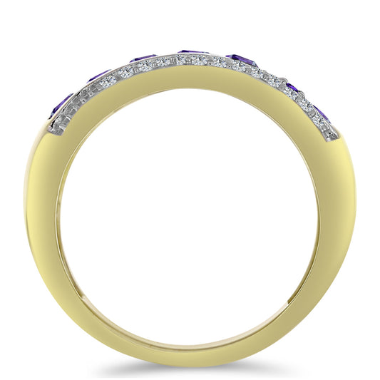 Goldplattierter Silberring mit marokkanischem Amethyst und weißem Topas