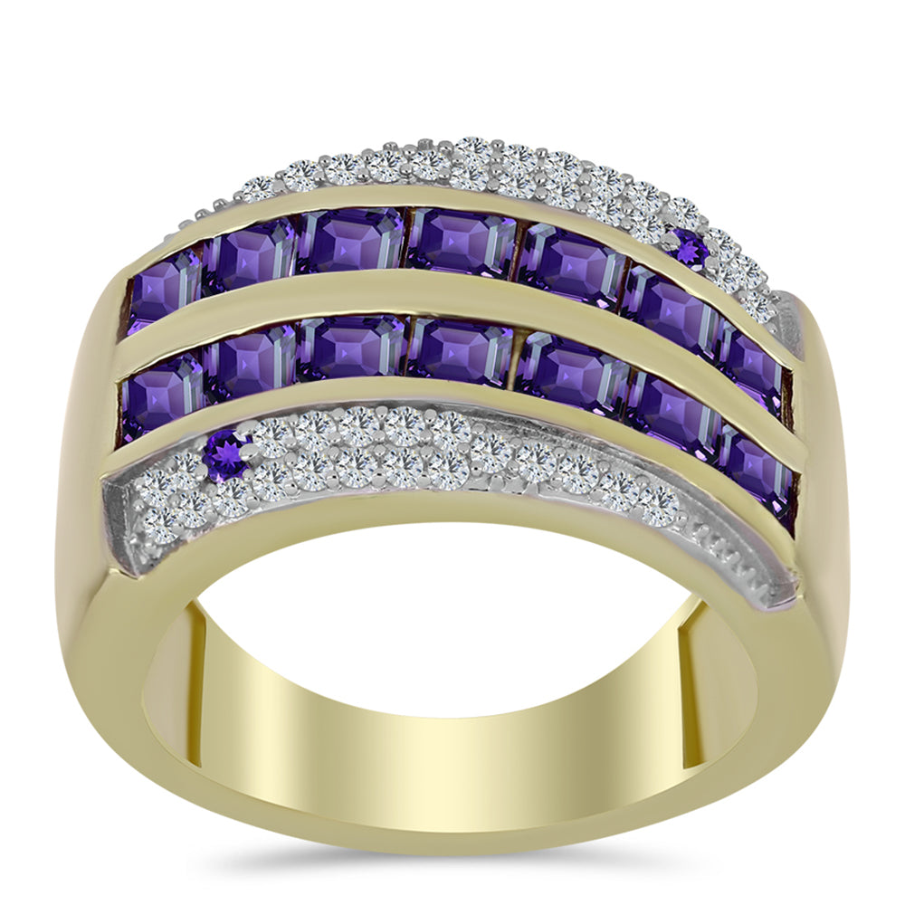 Goldplattierter Silberring mit marokkanischem Amethyst und weißem Topas