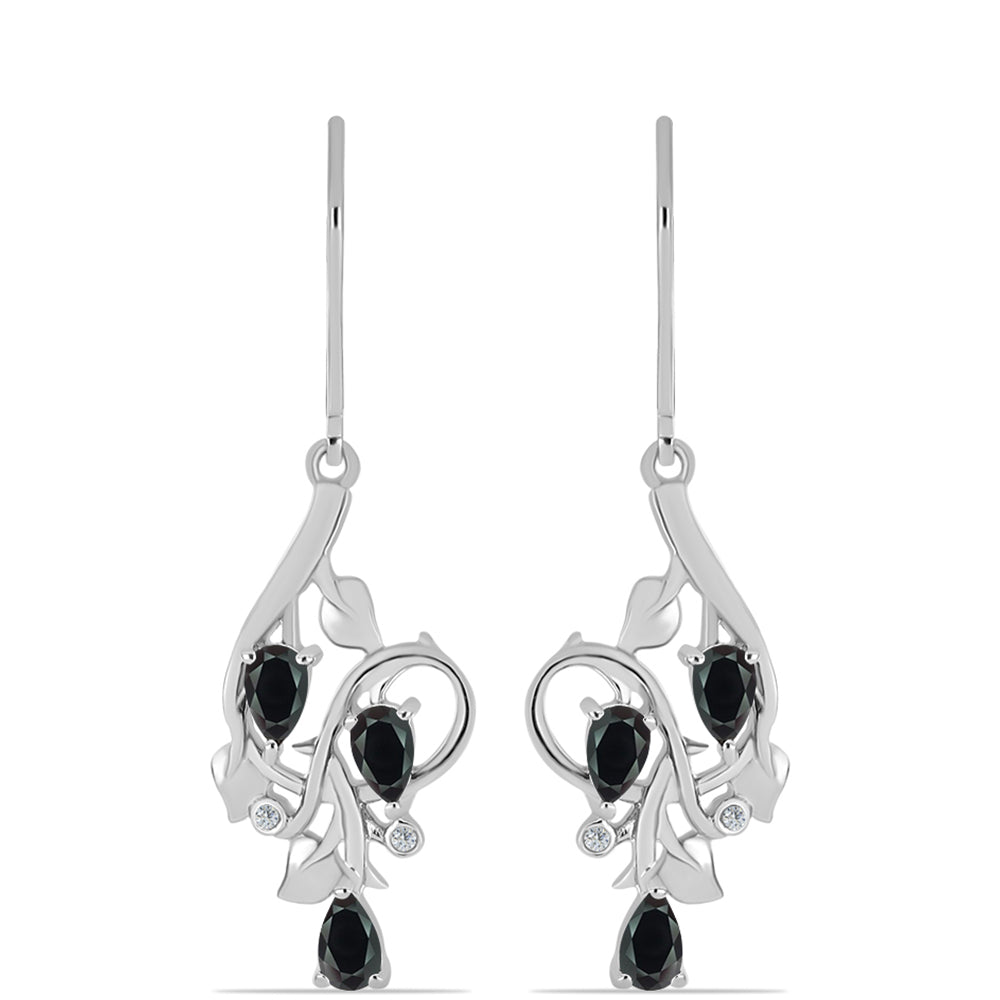 Silberohrringe mit Obsidian und weißem Topas 1 