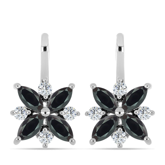Silberohrringe mit Obsidian und weißem Topas