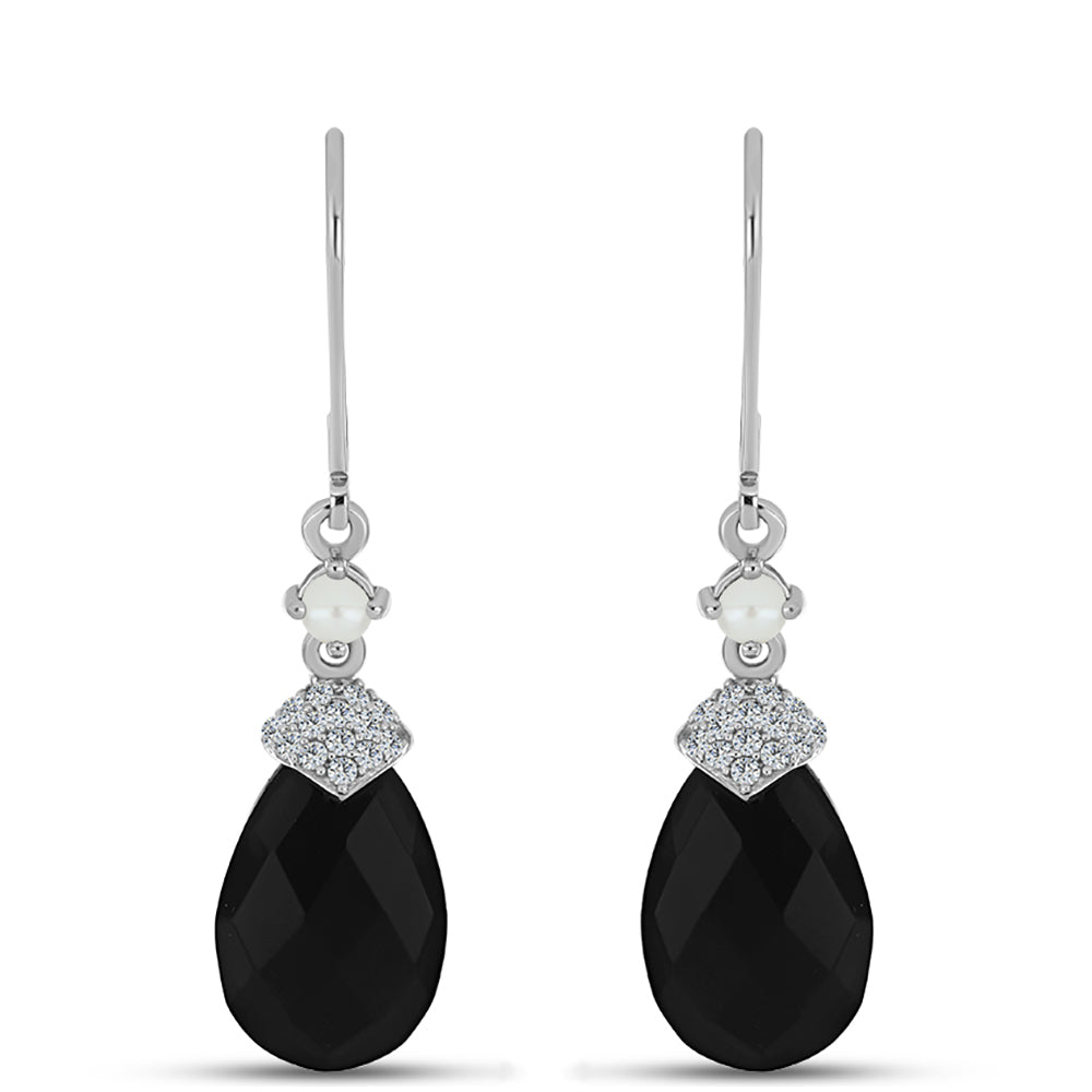 Silberohrringe mit Obsidian und weißer Süßwasserperle
