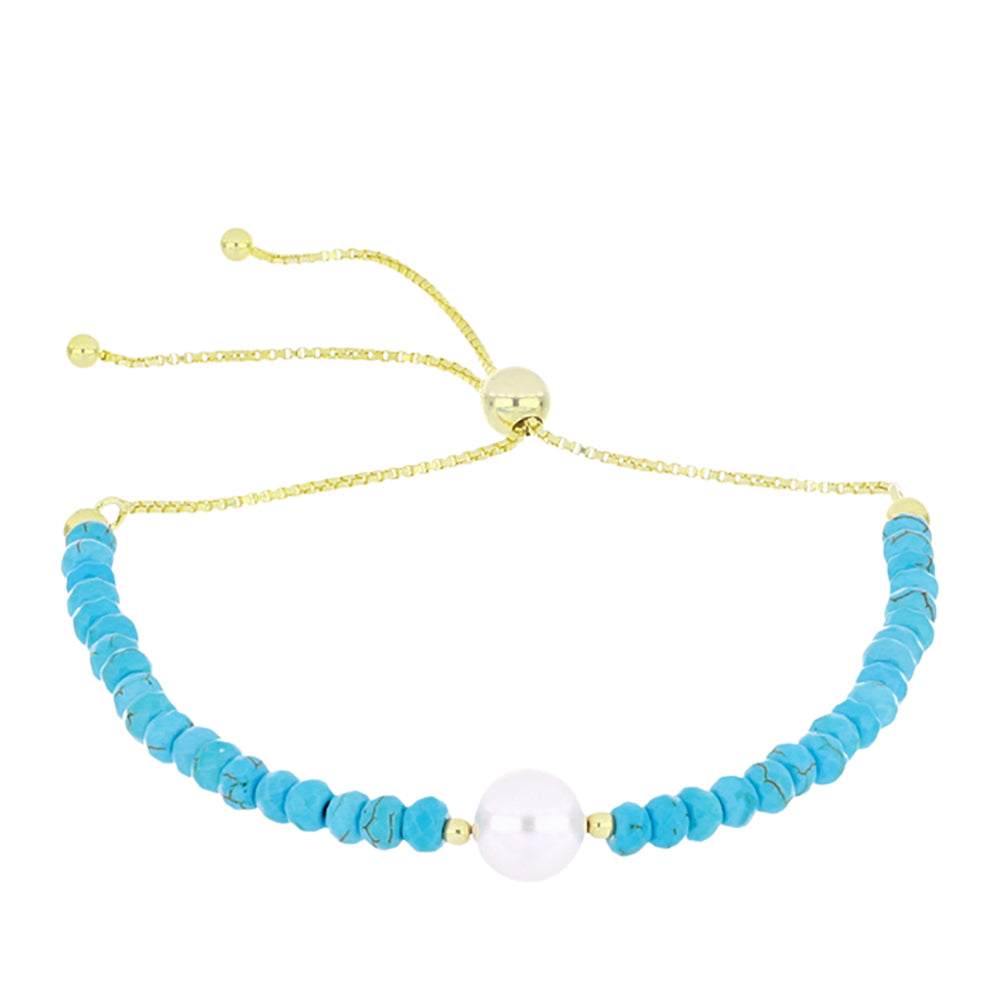 Goldplattiertes Silberarmband mit Dornröschen Türkis und weißer Süßwasserperle 1 