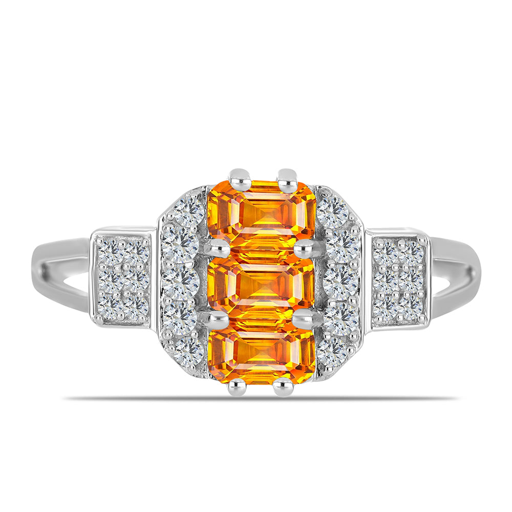 Silberring mit Padparadscha Saphir und weißem Topas