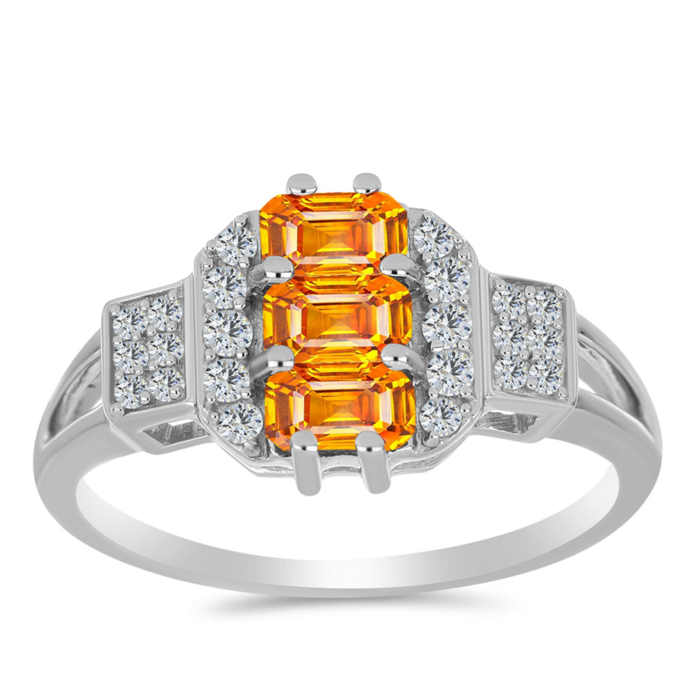 Silberring mit Padparadscha Saphir und weißem Topas