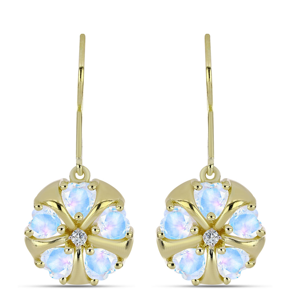 Goldplattierte Silberohrringe mit Regenbogenmondstein und weißem Topas