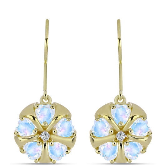 Goldplattierte Silberohrringe mit Regenbogenmondstein und weißem Topas