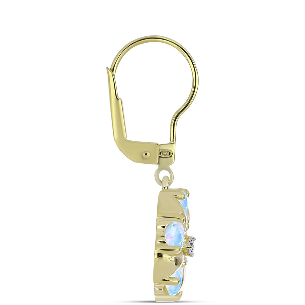 Goldplattierte Silberohrringe mit Regenbogenmondstein und weißem Topas