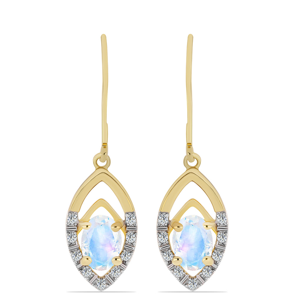 Goldplattierte Silberohrringe mit Regenbogenmondstein und weißem Topas 1 